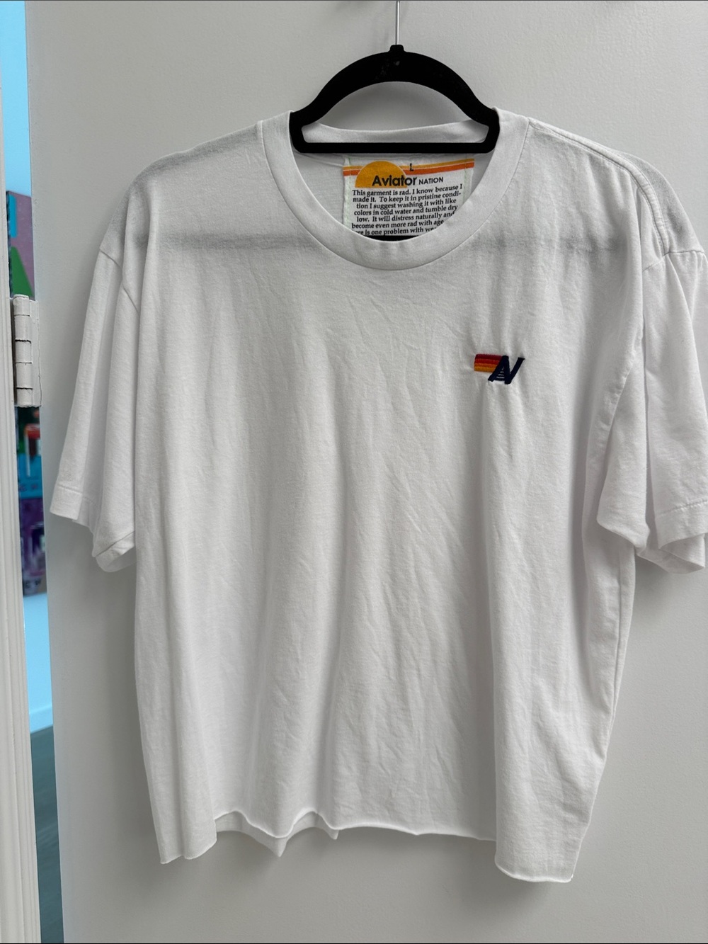 Aviator Nation White Tee with Small Rainbow Logo